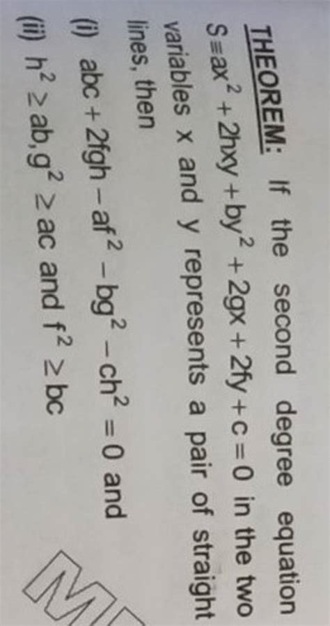 THEOREM If The Second Degree Equation Sax2 2hxy By2 2gx 2fy C 0 In The