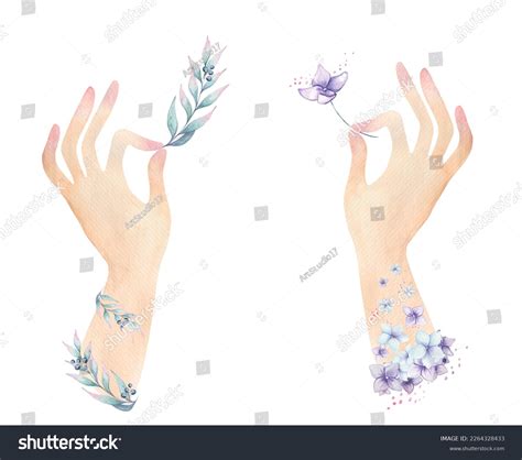 watercolor clipart hand flowers leaves  stock illustration
