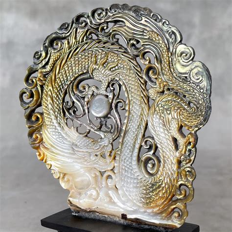 NO RESEVE PRICE Mother Of Pearl Shell On A Custom Stand Dragon