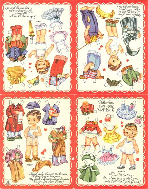 Vintage Uncut 1940 Mini Valentines Lauren Paper Dolls ~merrill~org Sz