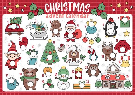 Vector Christmas Advent Countdown Calendar With Traditional Holiday