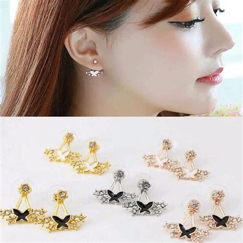 TOMTOSH 2017 Korean Style Cute Gold Silver Crystal Flower Ear Piercing