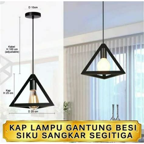 Jual Kap Lampu Gantung Besi Siku Sangkar Segitiga Kabel Fitting E27