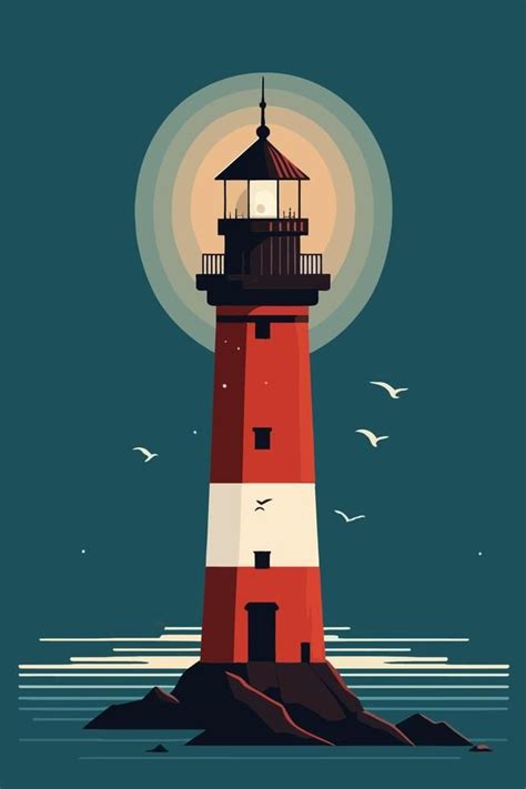 Lighthouse On The Sea Vector Illustration In A Flat Style Sea