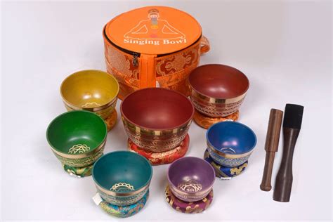 Colorful Singing Bowl Set of Seven Sound Bowl Set for Meditation and Sound Bowl Healing and ...