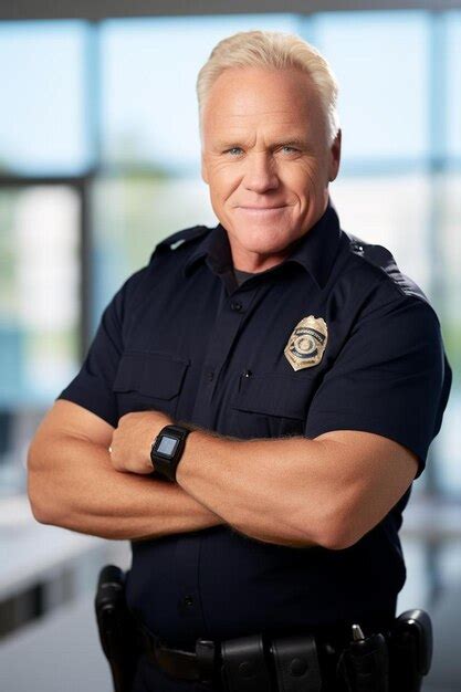 A Police Officer With His Arms Crossed And Wearing A Black Shirt