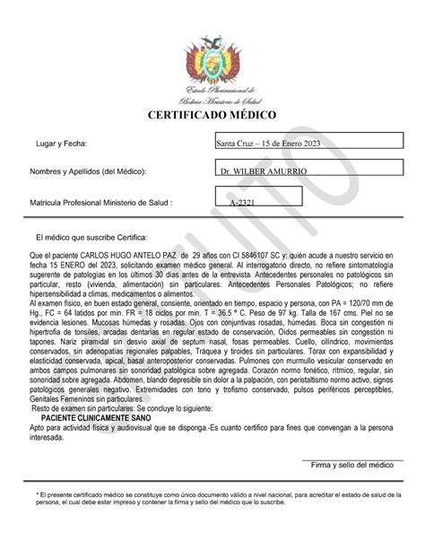 363228463 Certificado Medico Perfecto 1 Estado Plurinacional De