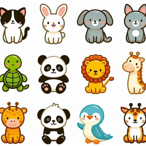 Uma Cole O De Animais De Desenho Animado Incluindo Panda Panda Panda