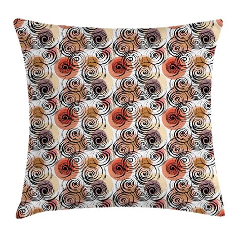 Abstract Throw Pillow Cushion Cover Black Swirls On Circular Motifs Background Modern Art