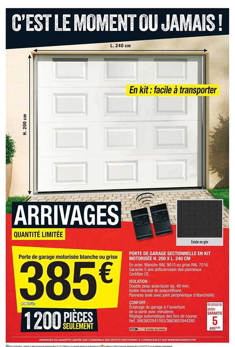 Promo Porte De Garage Sectionnelle En Kit Motorisée H 200 X L 240 Cm