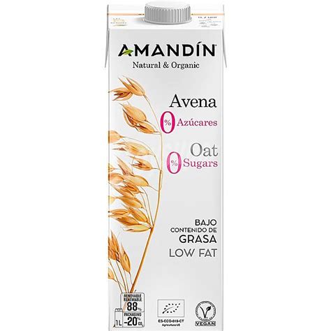 Amandin Bebida De Avena Ecol Gica Sin Lactosa Y Sin Az Cares A Adidos