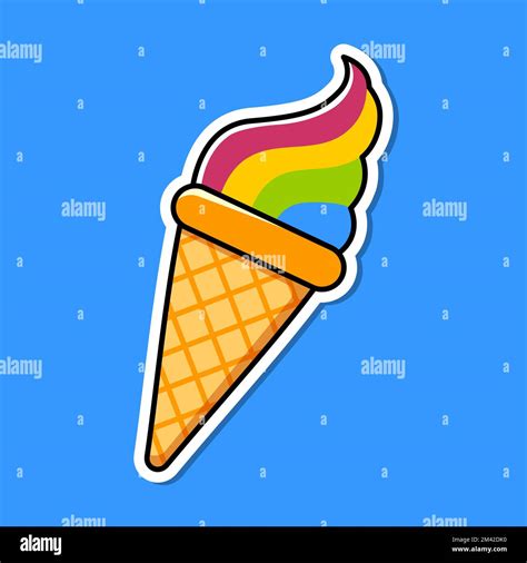 Cartoon Ice Cream Cone Rainbow Ice Cream Sticker Vector Illustration