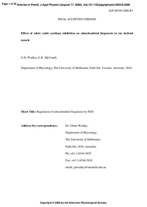 Pdf Effect Of Nitric Oxide Synthase Inhibition On Mitochondrial