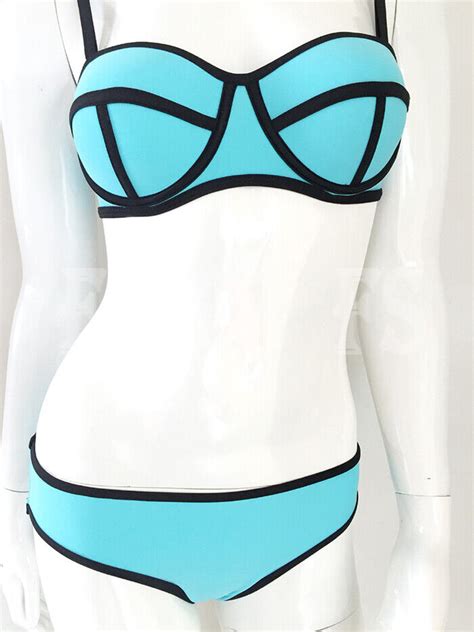 Sexy Women Bandage Push Up Neoprene Bikini Set Triangle Swimwear