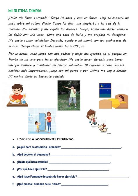 Mi Rutina Diaria Interactive Worksheet Ejercicios De Espa Ol