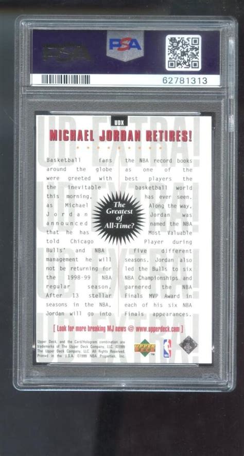 1998 99 Upper Deck UDX Michael Jordan UD Extra Retires PSA 8 Graded