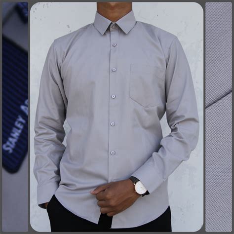 Jual Kemeja Kerja Pria Formal STANLEY ADAMS Slim Fit Lengan Panjang Abu