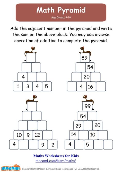 Match Pyramid Maths Worksheets For Kids