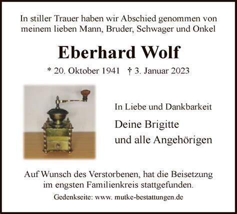 Traueranzeigen Von Eberhard Wolf Trauer Hna De