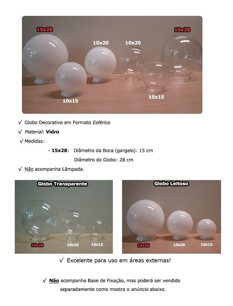 Globo Esférico Vidro Leitoso Ou Transparente 15x28cm R 48 90 em