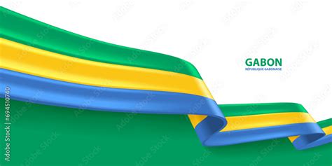 Gabon 3D ribbon flag. Bent waving 3D flag in colors of the Gabon ...