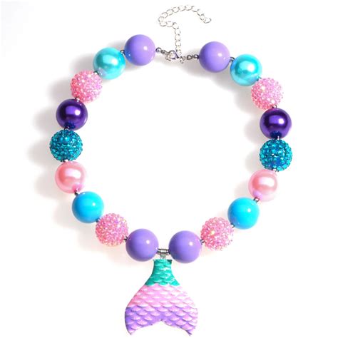 Mermaid Tail Pendant Chunky Bead Necklace Girls Bubblegum Necklace