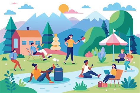 Leisure Time Outdoors And Togetherness Concept Vector Premium AI