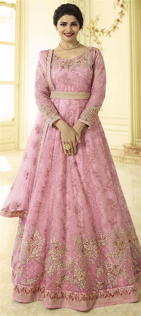 Bollywood Pink And Majenta Color Net Fabric Salwar Kameez