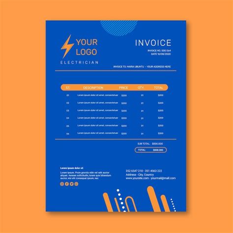 Free Vector Electrician Invoice Template