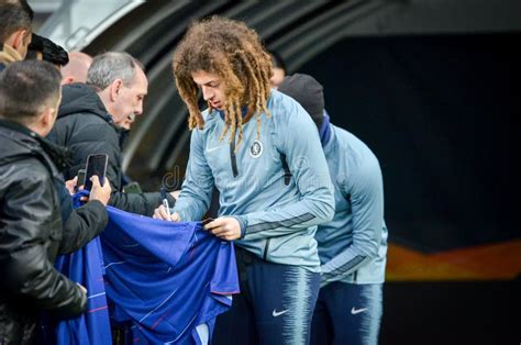 Kiev UKRAINE March 14 2019 Ethan Ampadu Gives Autograph During The