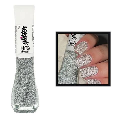 Esmalte Hits Diamante Estrela Glitter Refletivo Prata Gabeauty Cosméticos