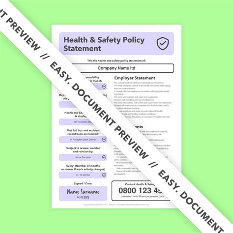 Health And Safety Policy Statement Template Form For Small Business Includes Responsibilities