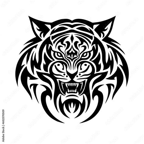 Tribal Tiger Head Tattoo Design Ferocious Tiger Vector Illustration