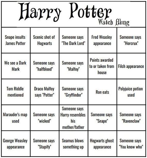 Harry Potter Watch Along Bingo 30 Cards Etsy Harry Potter Watch