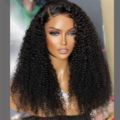 Deep Part Glueless Long Kinky Curly Inch Long Black Lace Front Wig