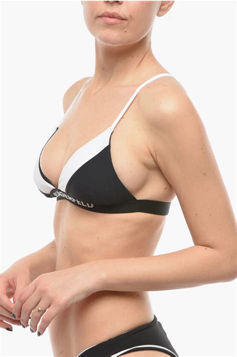 Karl Lagerfeld Two Tone Triangle Bikini Top With Crossed On The Back