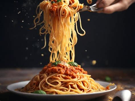 Premium Photo A Plate Of Spaghetti Pasta Being Lifted By A Fork