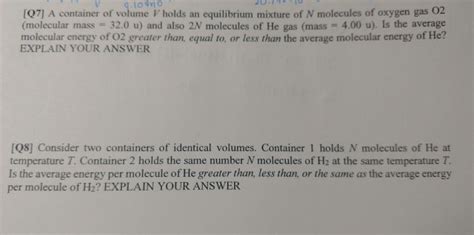 Solved [q7] A Container Of Volume V Holds An Equilibrium