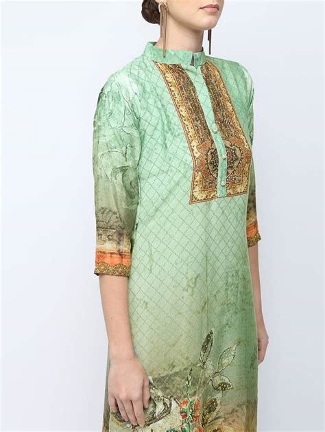 Green Printed Crepe Kurti Wear This 2890993