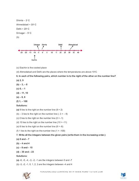 Ncert Solutions For Class 6 Maths Chapter 6 Integers