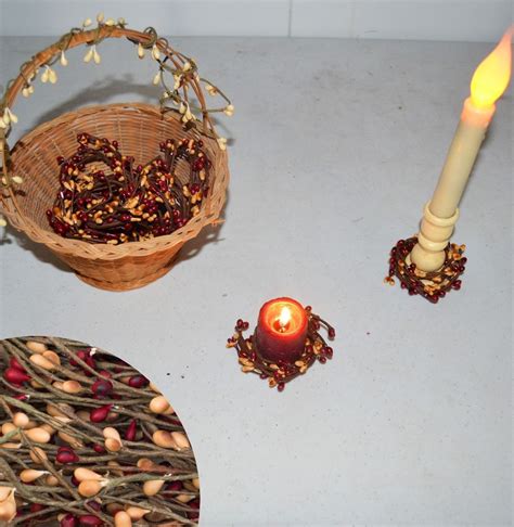 Pip Berry Taper Candle Rings Set Of 2 Red And Tan 1 15 Inch Etsy