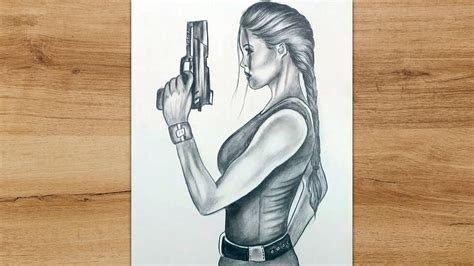 Girl With Gun Drawing