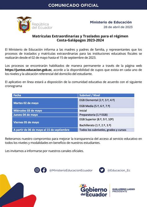 Ministerio De Educaci N Del Ecuador On Twitter Comunicado