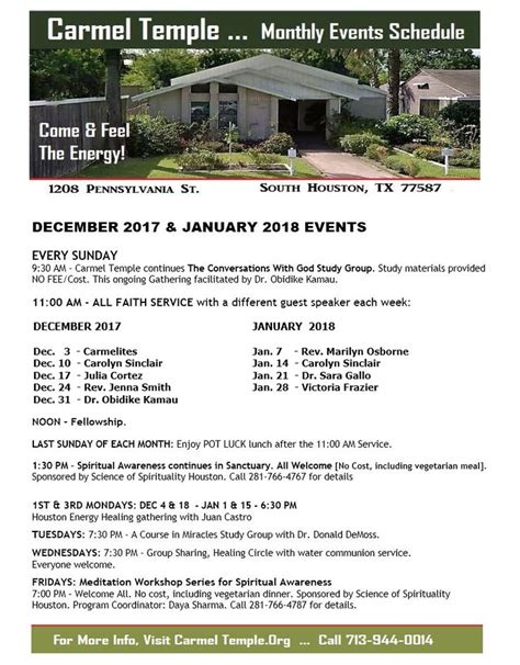 Dec Jan Calendar Of Events At Carmel Temple S Houston Tx Event