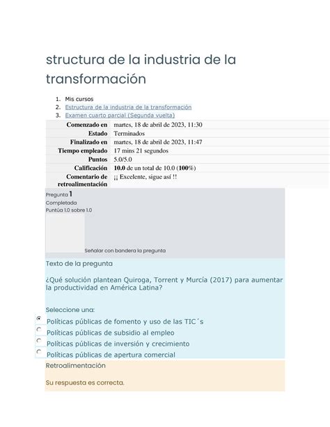 Examen Semana 4 Parcial Structura De La Industria De La