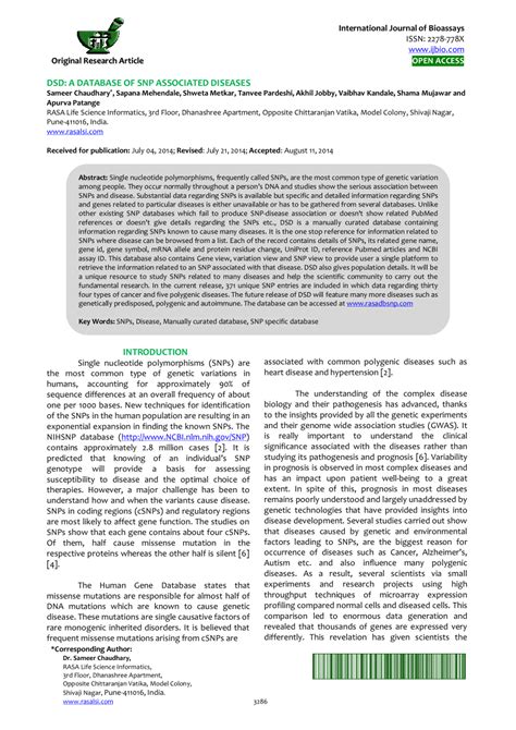 (PDF) DSD: A DATABASE OF SNP ASSOCIATED DISEASES