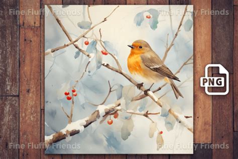 Winter Robin Christmas Card Background Graphic by finefluffyfriends ...