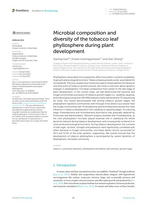 Pdf Microbial Composition And Diversity Of The Tobacco Leaf