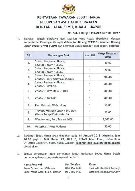 Pdf · Kenyataan Tawaran Sebut Harga Pelupusan Aset Alih Kerajaan Di Intan Jai An Elmu Kuala