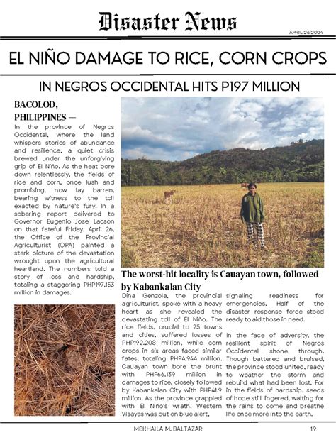 Narrative hope this can help EL NIÑO DAMAGE TO RICE CORN CROPS IN